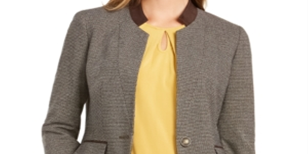 Blazer Kasper Feminino Estampado Pied-de-poule Marrom Tamanho 4 Petite