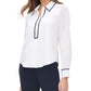 Tommy Hilfiger Blusa Feminina com Botões e Gola Redonda, Branca, Tamanho P