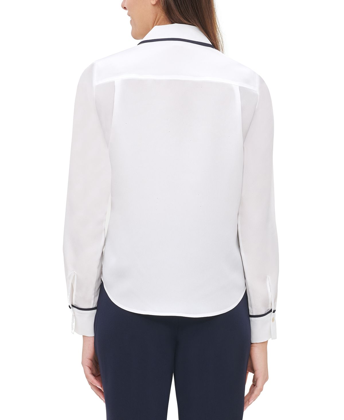 Tommy Hilfiger Blusa Feminina com Botões e Gola Redonda, Branca, Tamanho P