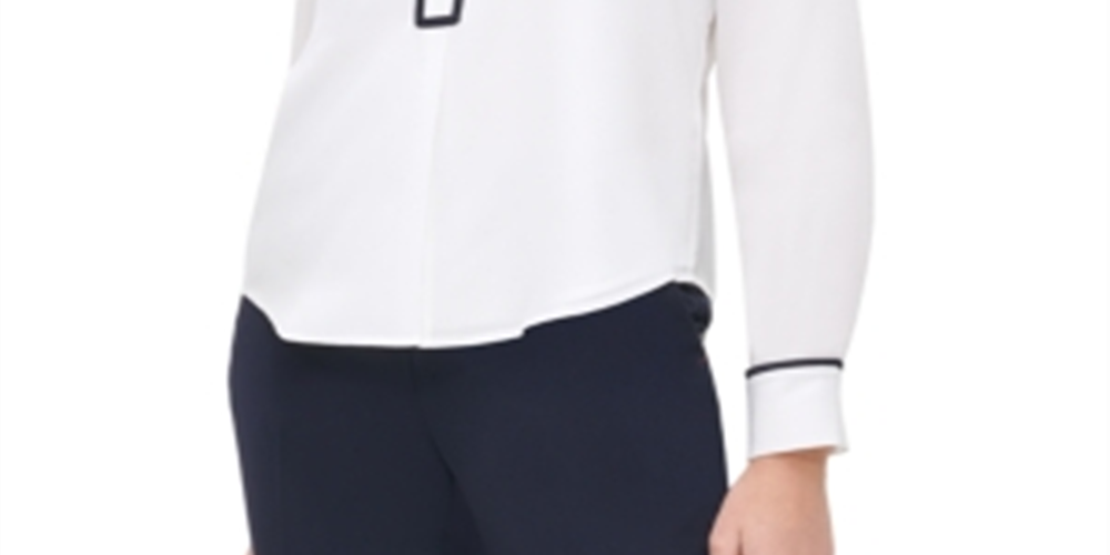 Tommy Hilfiger Blusa Feminina com Botões e Gola Redonda, Branca, Tamanho P