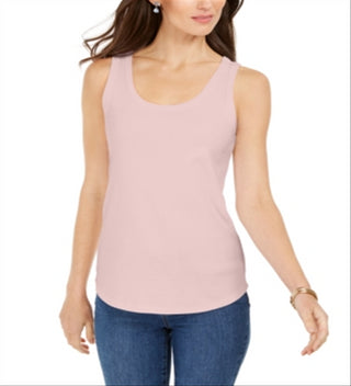 Regata feminina Charter Club Supima Cotton com decote redondo, rosa, tamanho médio