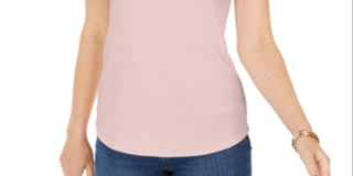 Regata feminina Charter Club Supima Cotton com decote redondo, rosa, tamanho médio