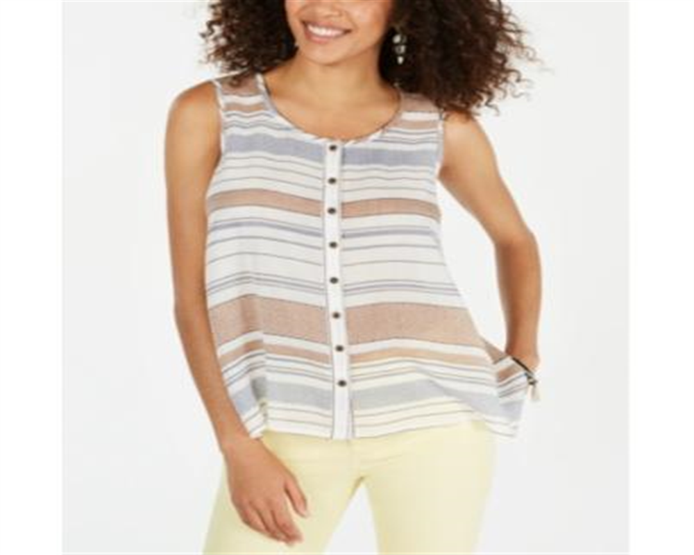 Blusa listrada de algodão com botões estilo &amp; co feminina, branca, tamanho pequeno