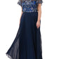 Vestido formal feminino JM Collection de manga curta com pregas e acordeão, azul, tamanho 12
