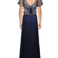 Vestido formal feminino JM Collection de manga curta com pregas e acordeão, azul, tamanho 12