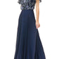 Vestido formal feminino JM Collection de manga curta com pregas e acordeão, azul, tamanho 12