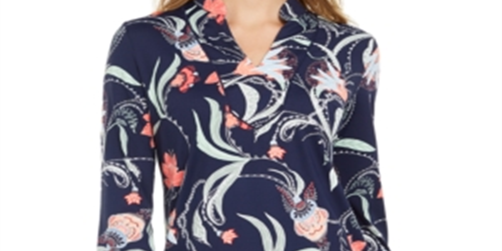 Túnica feminina de malha com manga 3/4 e estampa paisley, azul, tamanho X-S