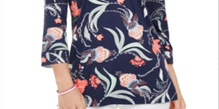 Túnica feminina de malha com manga 3/4 e estampa paisley, azul, tamanho X-S