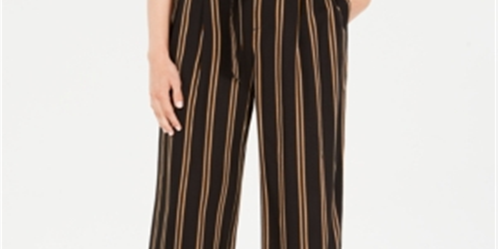 Calça larga listrada com cinto Rewash Junior's, preta, tamanho GG