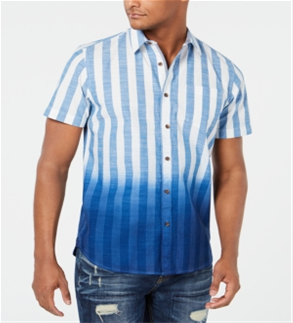Camisa listrada de algodão masculina American Rag, azul, tamanho grande