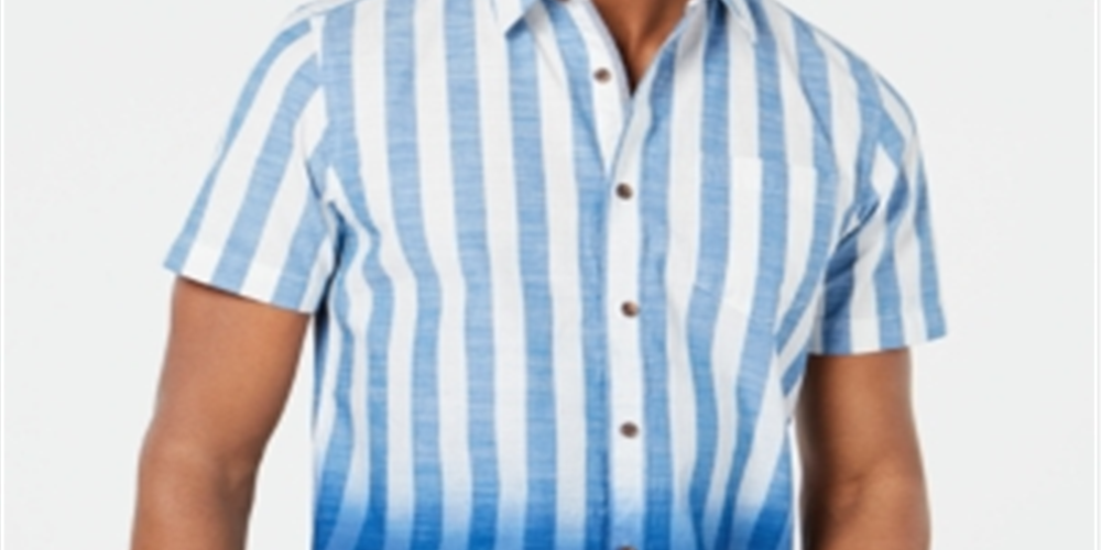 Camisa listrada de algodão masculina American Rag, azul, tamanho grande