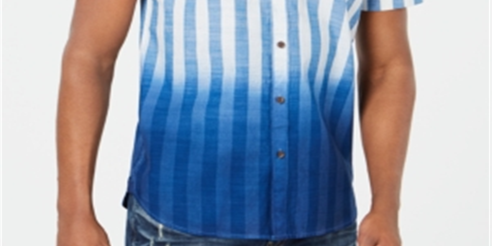 Camisa listrada de algodão masculina American Rag, azul, tamanho grande