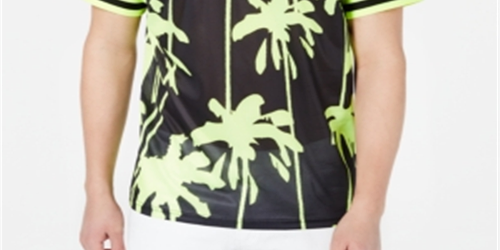 Camisa casual de malha estampada para o verão masculina da INC International Concepts, preta, tamanho XXX-G