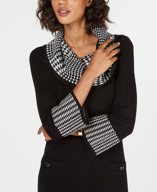 Vestido feminino Jessica Howard de manga comprida com decote redondo e bainha acima do joelho, estilo pied-de-poule, preto, tamanho pequeno