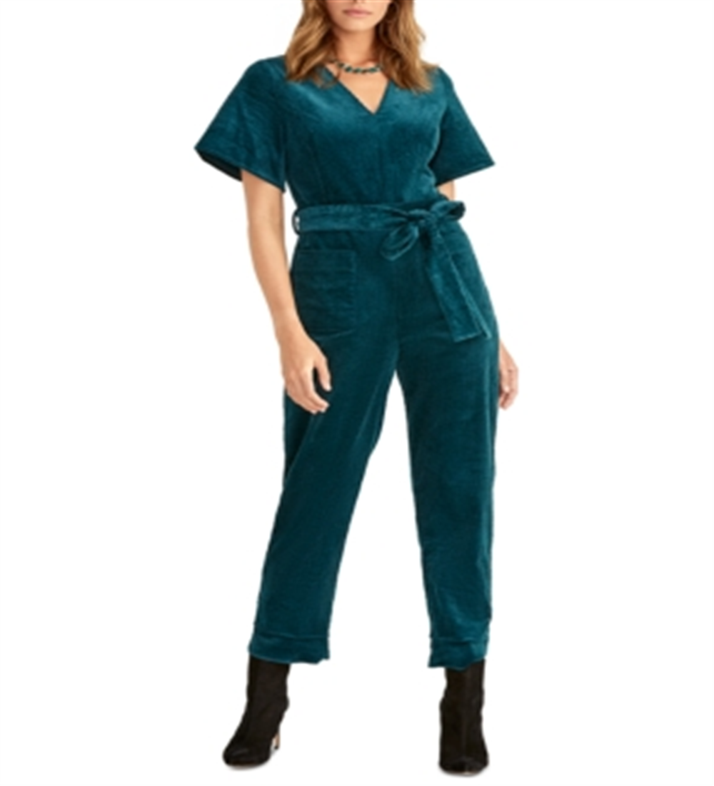 Rachel Roy Women's Mica Ribbed Velvet Jumpsuit Green Size 12
