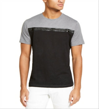 Camiseta masculina com tachas e bloco de cores em couro sintético da INC International Concepts, cinza, tamanho pequeno
