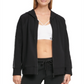 Moletom com capuz feminino DKNY com zíper e logotipo French Terry, preto, tamanho pequeno