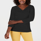 Karen Scott Blusa feminina de algodão com decote em V e ilhós, preta, tamanho pequeno GG