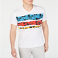 INC International Concepts Camiseta masculina com estampa gráfica, gola V, listras florais, branca, tamanho extragrande