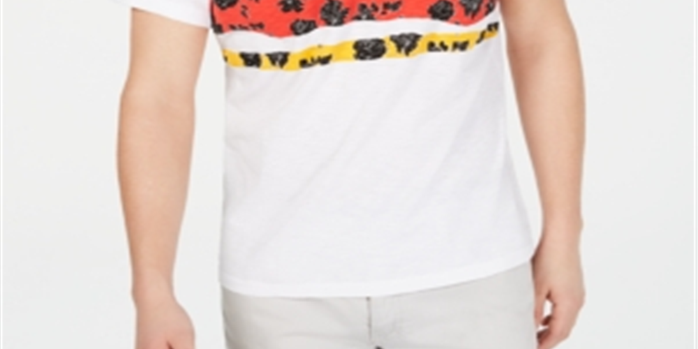 INC International Concepts Camiseta masculina com estampa gráfica, gola V, listras florais, branca, tamanho extragrande
