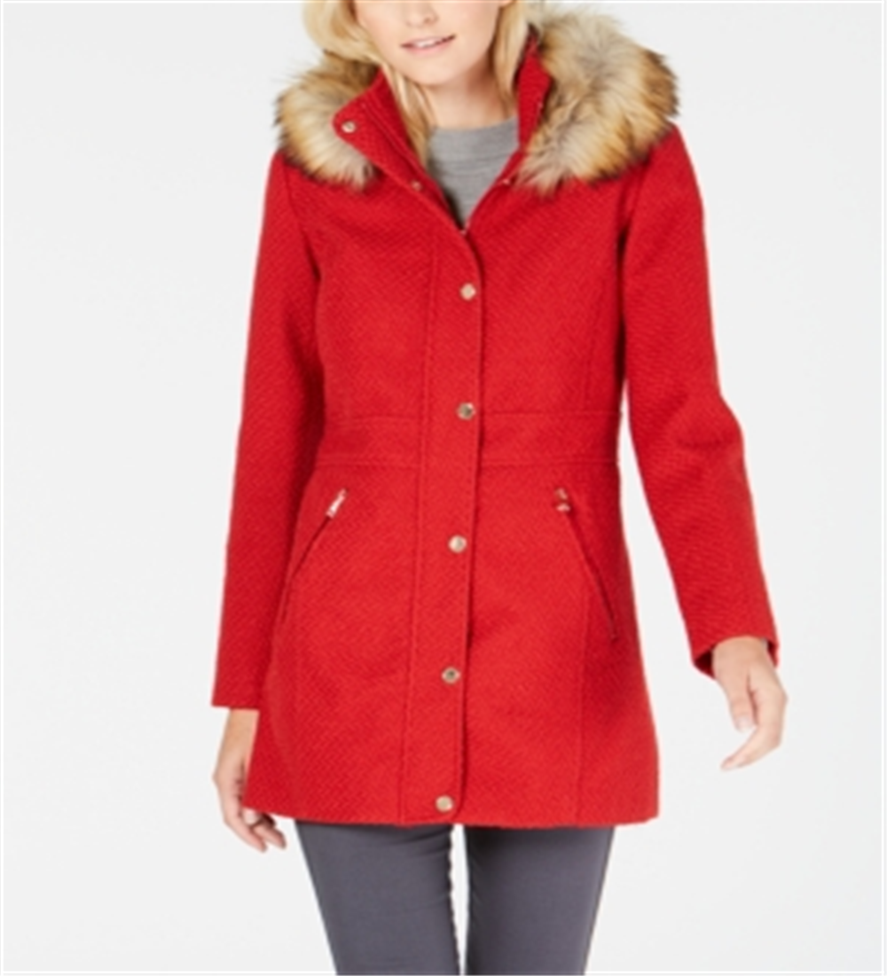 INC International Concepts Casaco feminino com acabamento em pele sintética, vermelho, tamanho pequeno