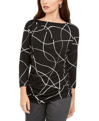 Blusa feminina Alfani estampada franzida preta tamanho pequeno