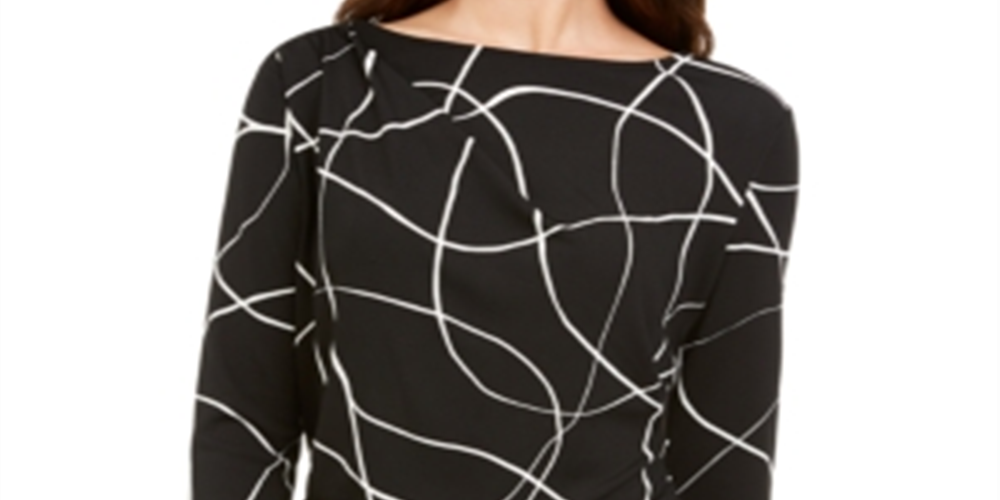 Blusa feminina Alfani estampada franzida preta tamanho pequeno