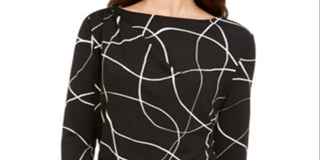 Blusa feminina Alfani estampada franzida preta tamanho pequeno