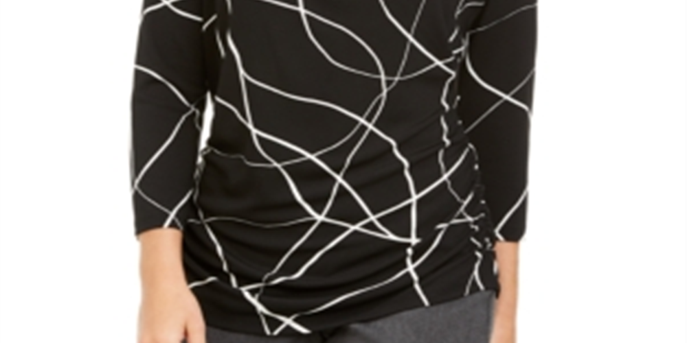 Blusa feminina Alfani estampada franzida preta tamanho pequeno