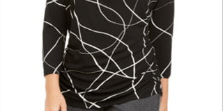 Blusa feminina Alfani estampada franzida preta tamanho pequeno