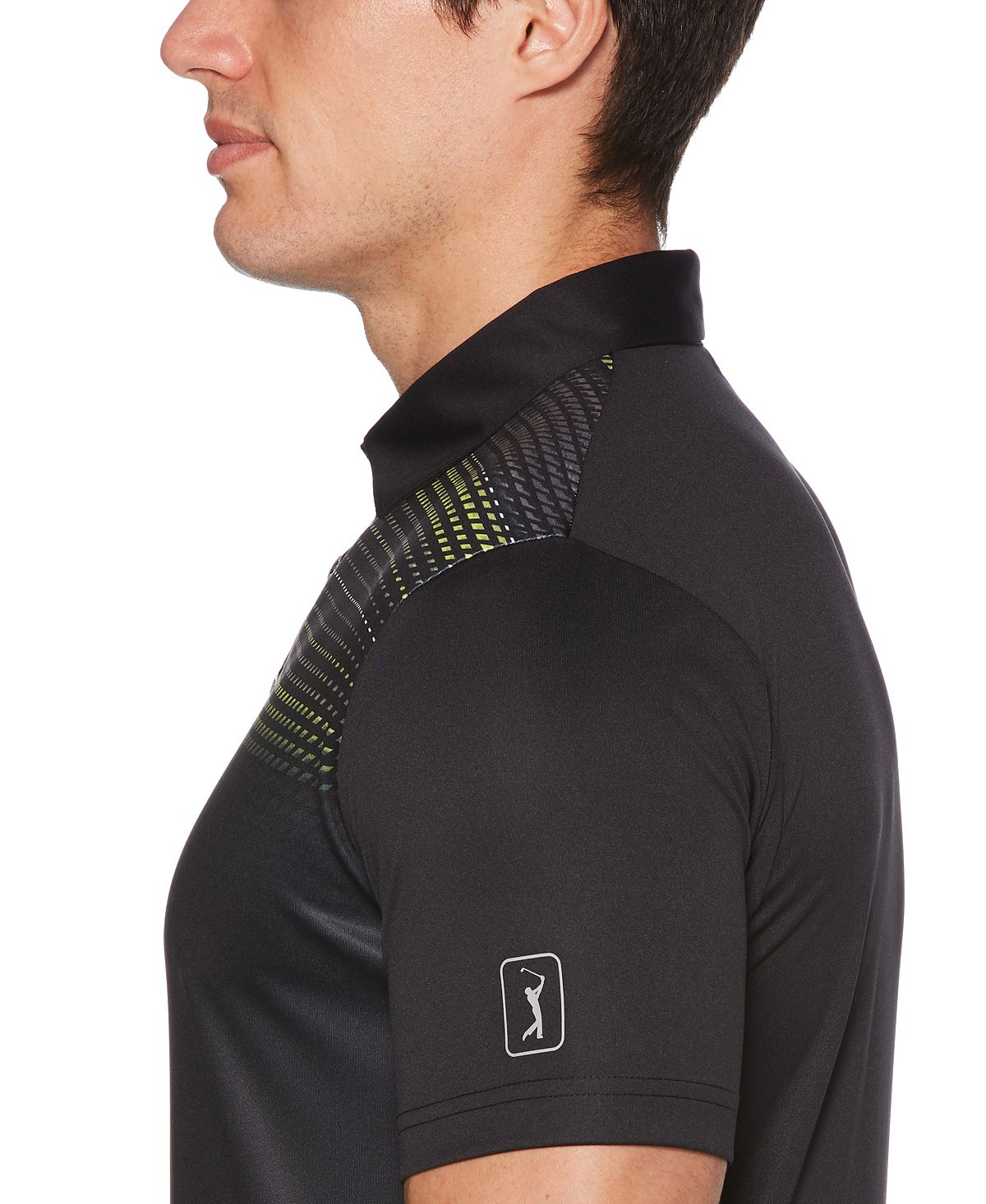 Polo masculino com estampa geométrica PGA Tour, preto, tamanho médio