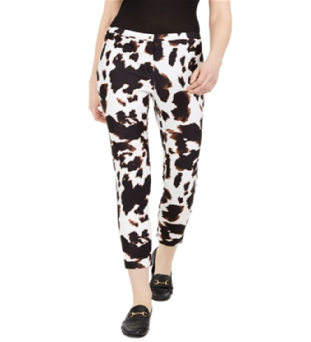 Calça Calvin Klein Feminina X Fit Estampa de Vaca Slim Ankle, Preta, Tamanho 4
