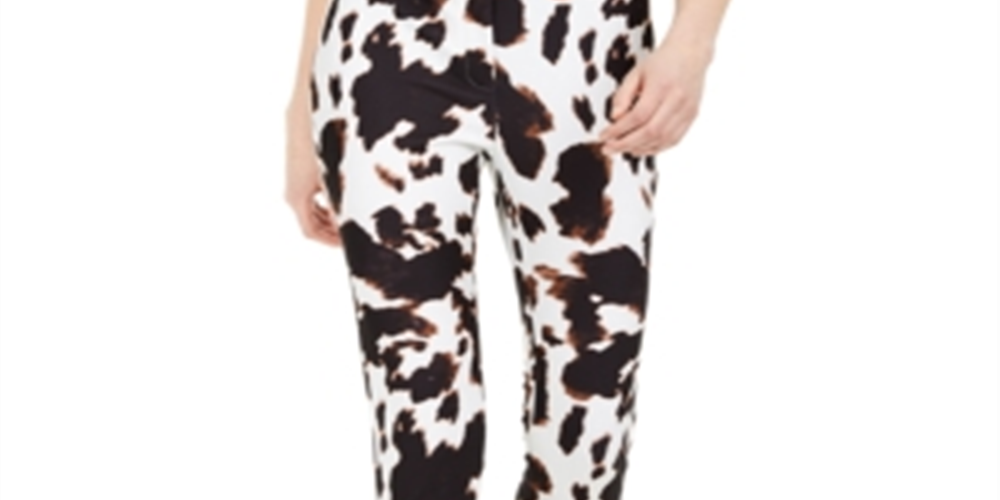 Calça Calvin Klein Feminina X Fit Estampa de Vaca Slim Ankle, Preta, Tamanho 4
