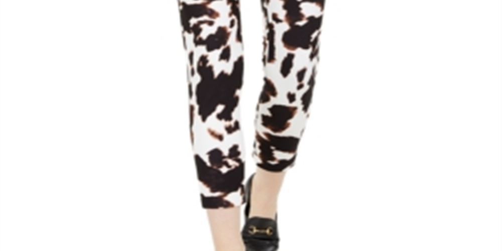 Calça Calvin Klein Feminina X Fit Estampa de Vaca Slim Ankle, Preta, Tamanho 4