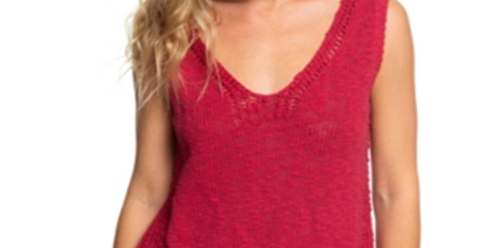 Blusa regata Roxy Claret Blooming Season com decote em V, vermelha, tamanho médio