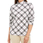 Karen Scott Blusa feminina xadrez com estampa de gola alta, preta, tamanho pequeno M