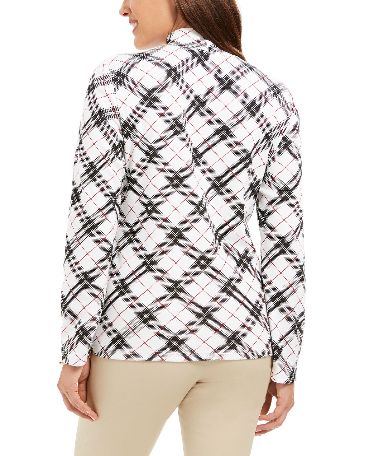 Karen Scott Blusa feminina xadrez com estampa de gola alta, preta, tamanho pequeno M