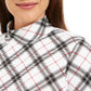 Karen Scott Blusa feminina xadrez com estampa de gola alta, preta, tamanho pequeno M
