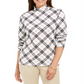 Karen Scott Blusa feminina xadrez com estampa de gola alta, preta, tamanho pequeno M
