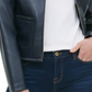 Jaqueta Tommy Hilfiger Feminina Couro Sintético com Gola Trançada Azul Tamanho 0