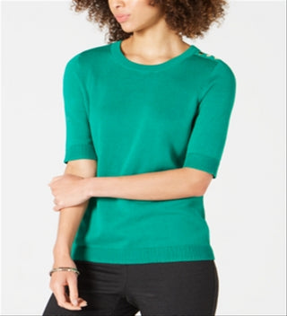 Suéter feminino Charter Club com botões e ombros de fora, verde, tamanho grande