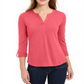 Charter Club Supima Cotton Top Feminino com Gola Dividida, Vermelho, Tamanho Grande