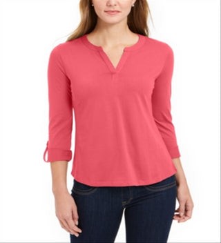 Charter Club Supima Cotton Top Feminino com Gola Dividida, Vermelho, Tamanho Grande