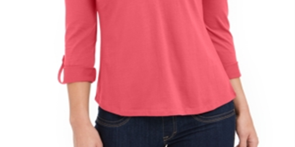 Charter Club Supima Cotton Top Feminino com Gola Dividida, Vermelho, Tamanho Grande