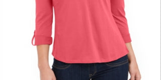 Charter Club Supima Cotton Top Feminino com Gola Dividida, Vermelho, Tamanho Grande