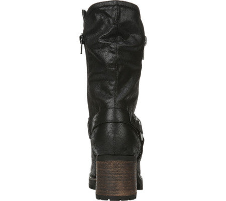 Botas femininas Carlos By Carlo Santana com detalhe de arnês, sola de tachinhas, Georgina, bico redondo, salto bloco, pretas, tamanho 6 M