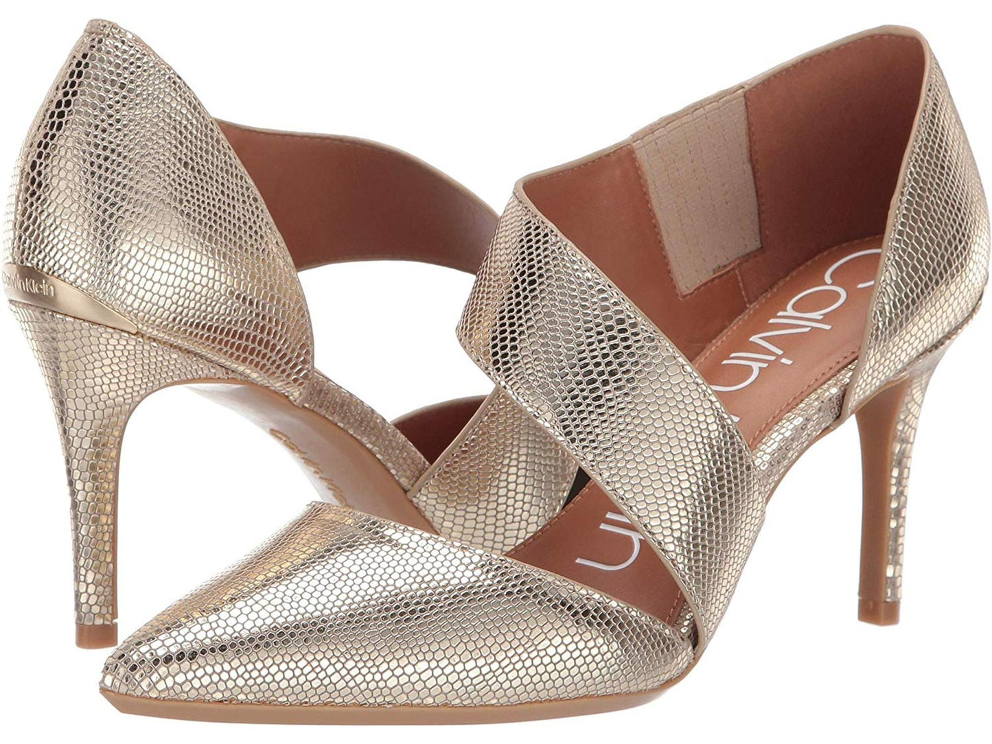 Calvin Klein Gella Couro Feminino Bico Fino Ankle Wrap Scarpin Clássico Amarelo Tamanho 10 M
