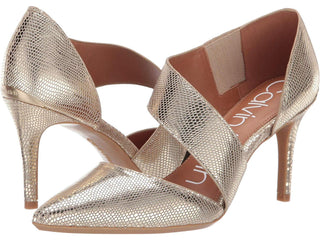 Calvin Klein Gella Couro Feminino Bico Fino Ankle Wrap Scarpin Clássico Amarelo Tamanho 10 M