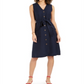 Vestido feminino Charter Club com botões frontais em mistura de linho, azul, tamanho 12