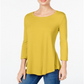 Top feminino com decote redondo JM Collection, amarelo, tamanho pequeno